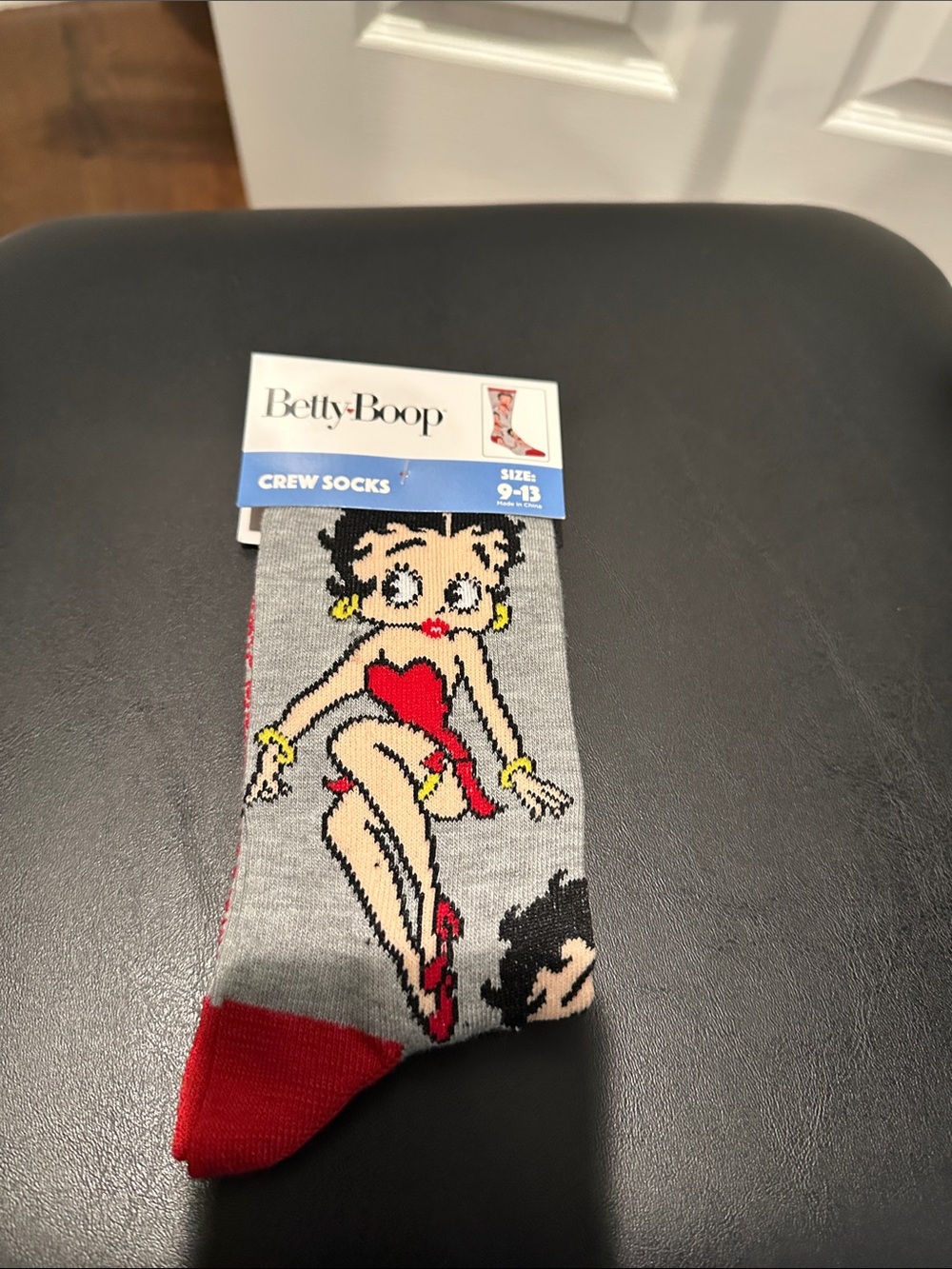 Betty Boop Gray Crew Socks with Red Accents
